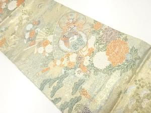 檜扇に鼓・花鳥模様織出し袋帯